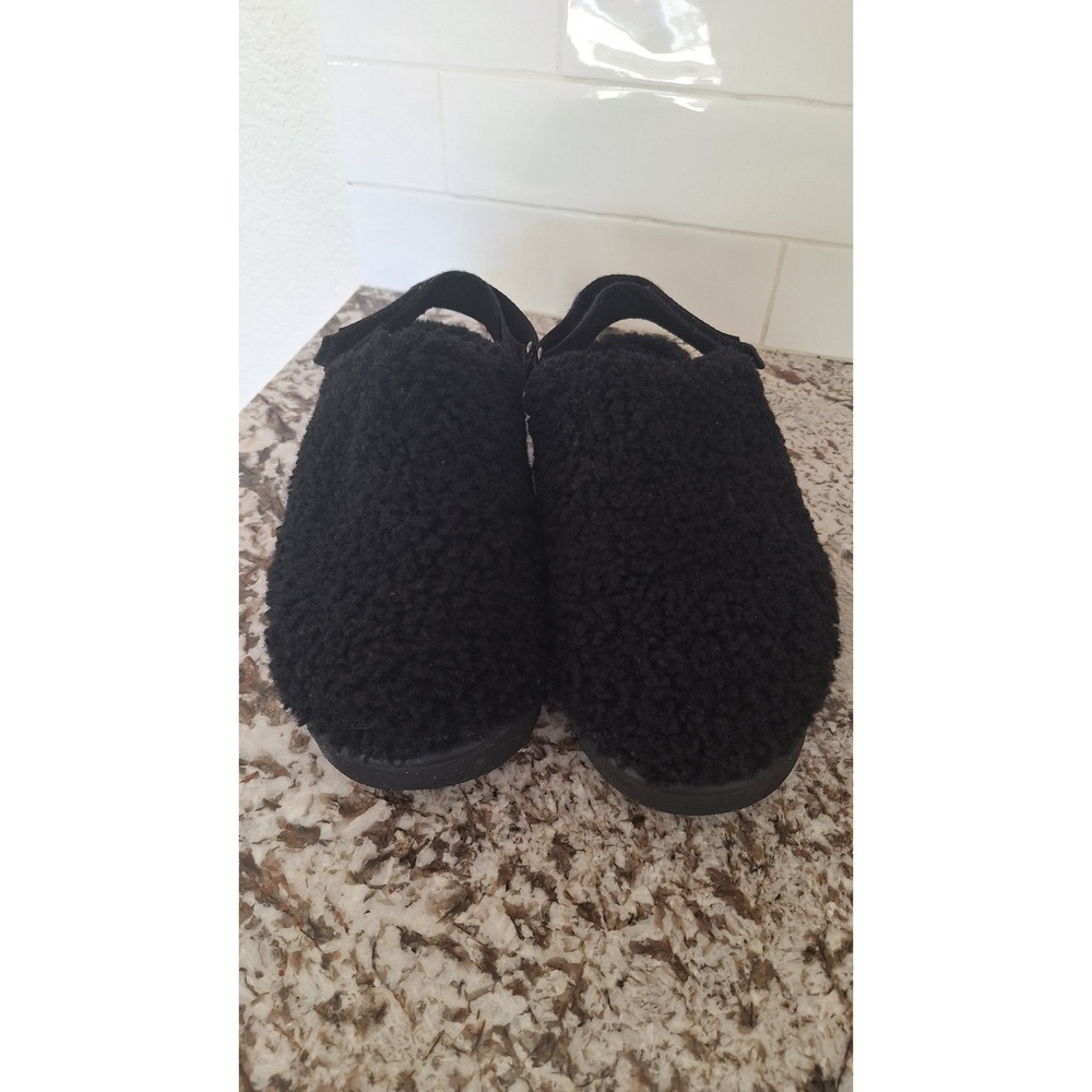 UGG Fuzz Sugar Clog Black Faux Shearling Slingback Slippers 1167311 Womens 10